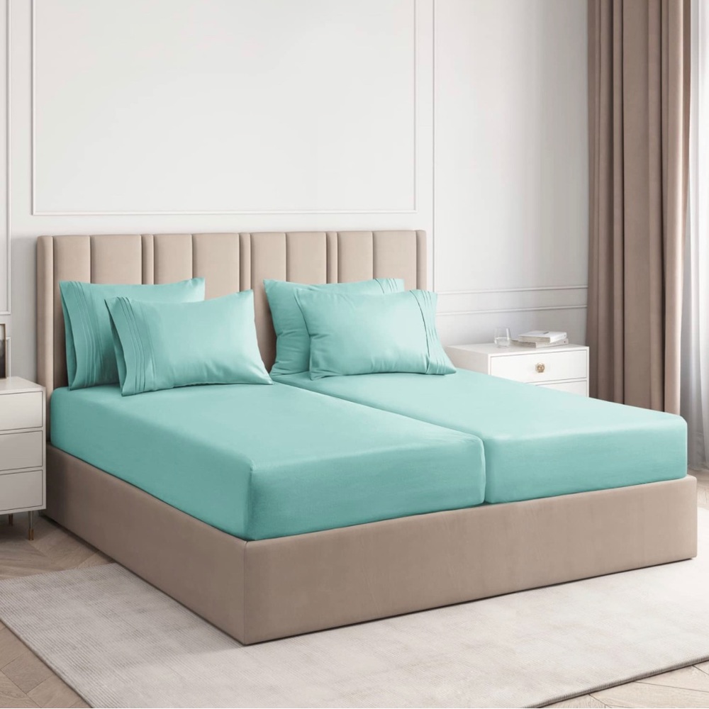 New - Spa Blue 7 Piece Split King Size Microfiber Luxury Bed Sheet Set